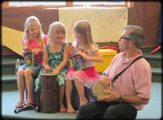 Girls playing bongos